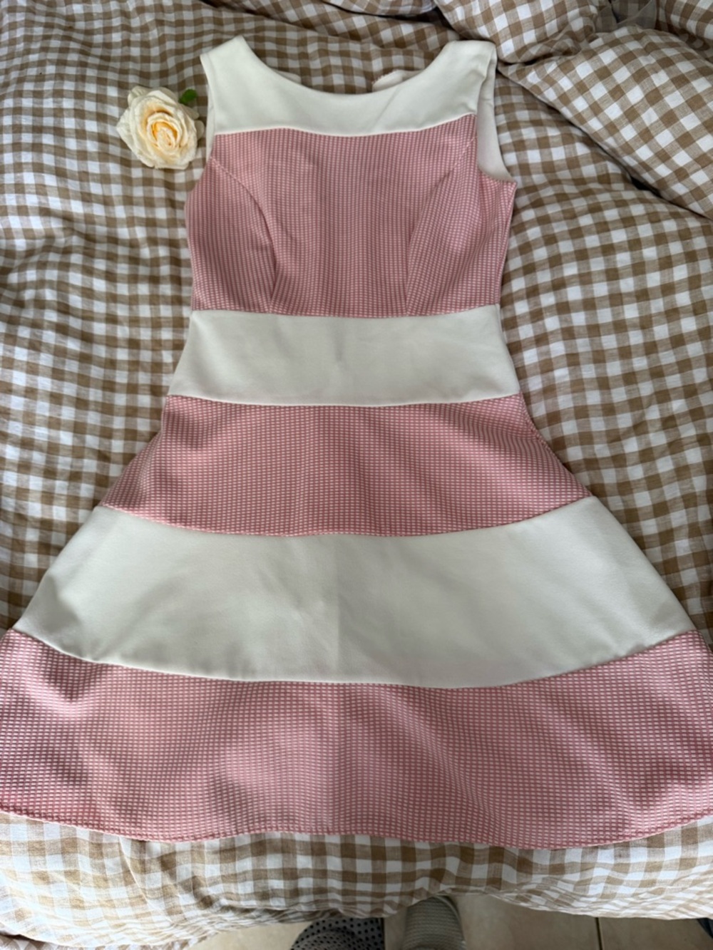 Classic Sleeveless Striped Fit & Flare Dress - Pink and White